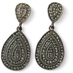 Silver Tone Rhinestone Teardrop Earrings